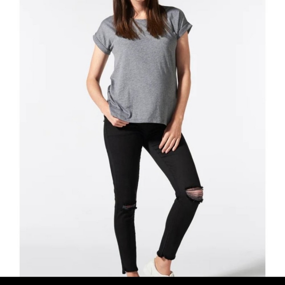 Blanqi Black Maternity Belly Suport Postpartum Distressed Jeans Size 2